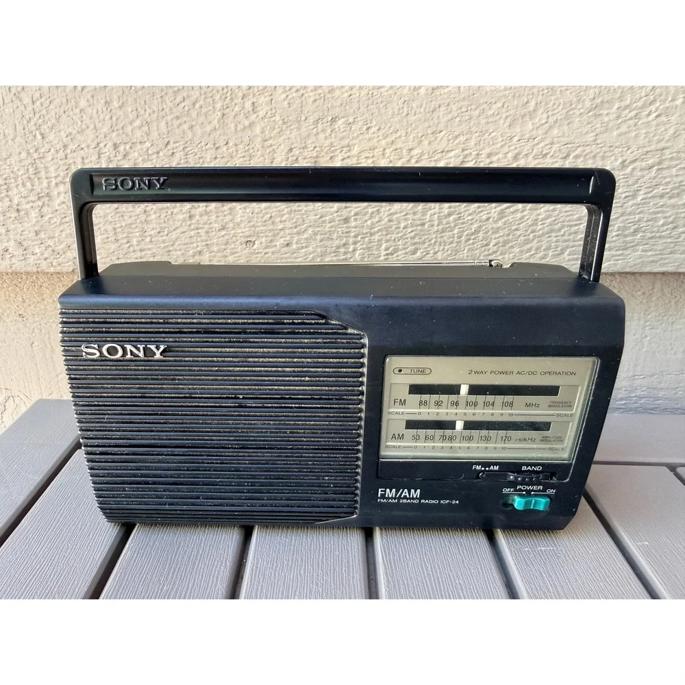 Sony ICF-24 Portable FM AM 2-Band Radio Black Analog Tuner AC Battery Powered BQ